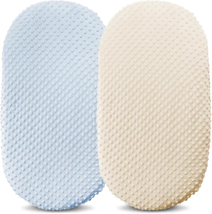 Owlowla Bassinet Sheet Set,Ultra Soft Minky Cradle Sheets Universal Fitted Bassinet Pad/Mattress for Baby Boys Girls(Cream/Baby Blue)