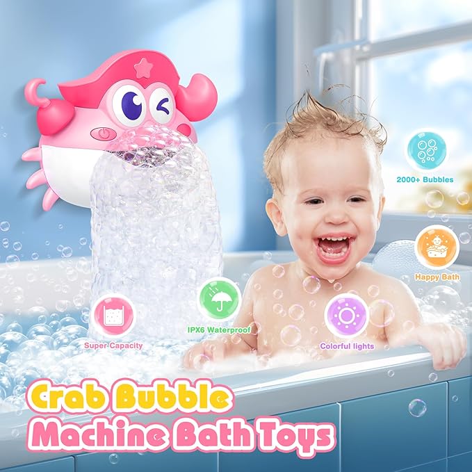 Bath Toys, Light Up Crab Bath Bubble Maker Bathroom Toys for Kids Ages 1-3 4-8,Bath Bubble Machine with Colourful Light Toddler Bathub Toy Great Birthday for Kids