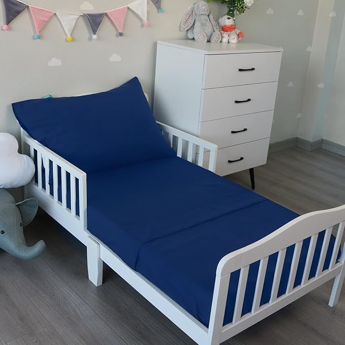 Biloban 3-Piece Toddler Sheet Set Microfiber, Toddler Bedding Set Includes Crib Mattress Sheet, Flat Sheet and Envelope Pillowcase, Silky Soft, Breathable and Lightweight, Navy