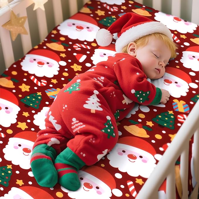 UOMNY Crib Sheet, Christmas Crib Sheets Baby Sheet for Standard Crib and Toddler Mattresses Nursery Bedding Sheet Crib Mattress Sheets for Boys and Girls 1 Pack Toddler Sheet
