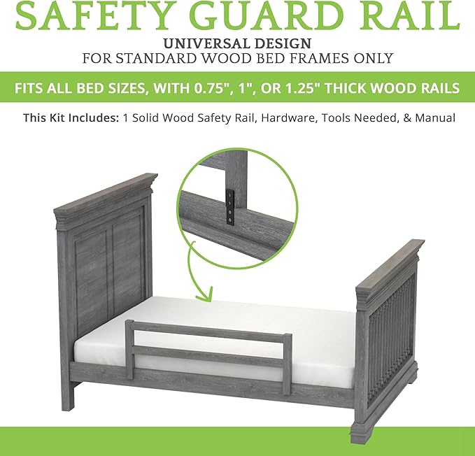 Safety Guard Rail for Baby, Kids, and Children - Solid Wood Safety Bed Rail for Toddlers - Easy Installation - Premium Protection for Bunk, Twin, Full, Queen and King Size Beds - (Arctic Grey)