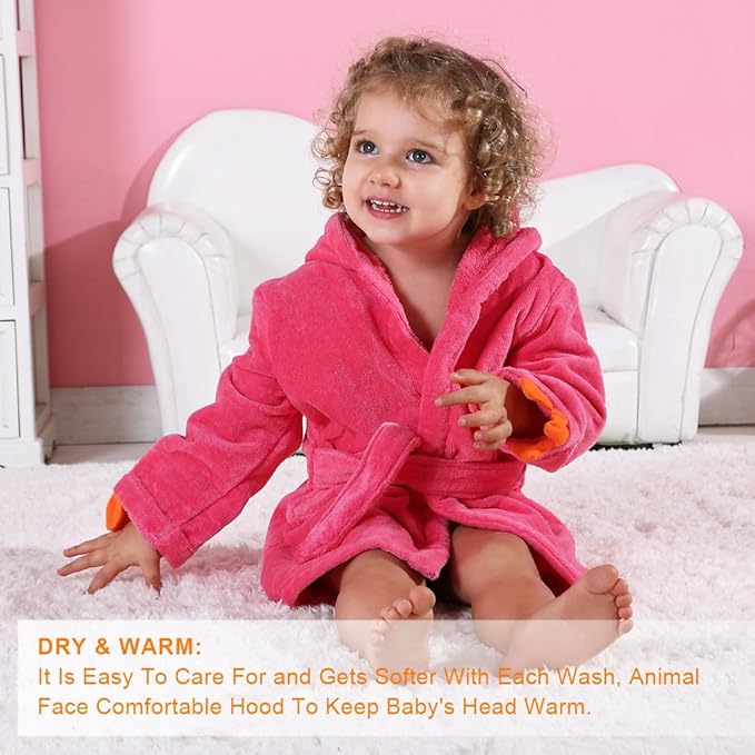 MICHLEY Girls Boys Robe Cotton Towel Baby Animal Dinosaur Style Hooded Bathrobe