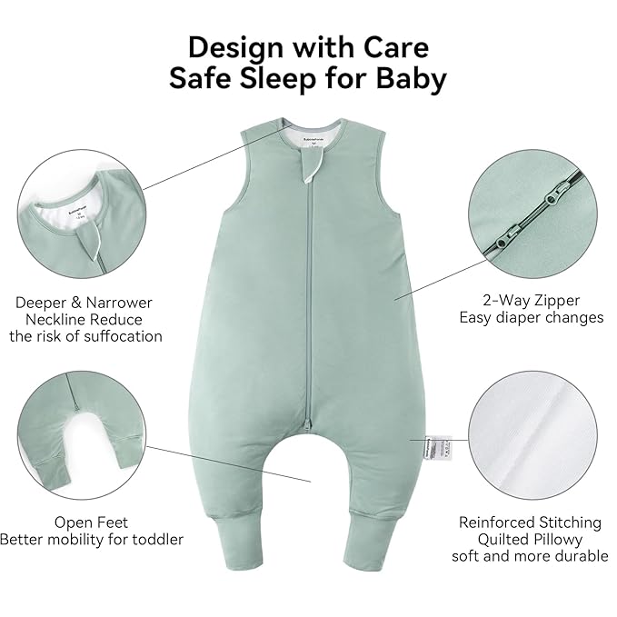 BubblePanda Rayon Made From Bamboo Toddler Sleep Sack with Feet 6-12 Months 2.5 Tog Winter Ultra Soft Warm Baby Sleep Bag Walker Quilted Thick Wearable Blanket with Legs 2-Way Zipper