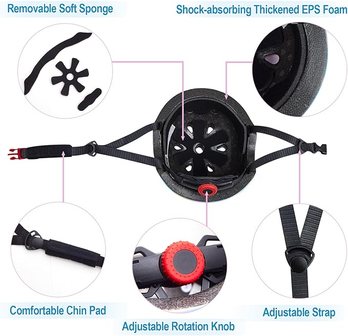 FIODAY Kids Helmet Knee Pads for Kids Unicorn Knee and Elbow Pads Wrist Guards Adjustable Protective Gear Set for Girls Boys Sports Skateboard Inline Skating Scooter