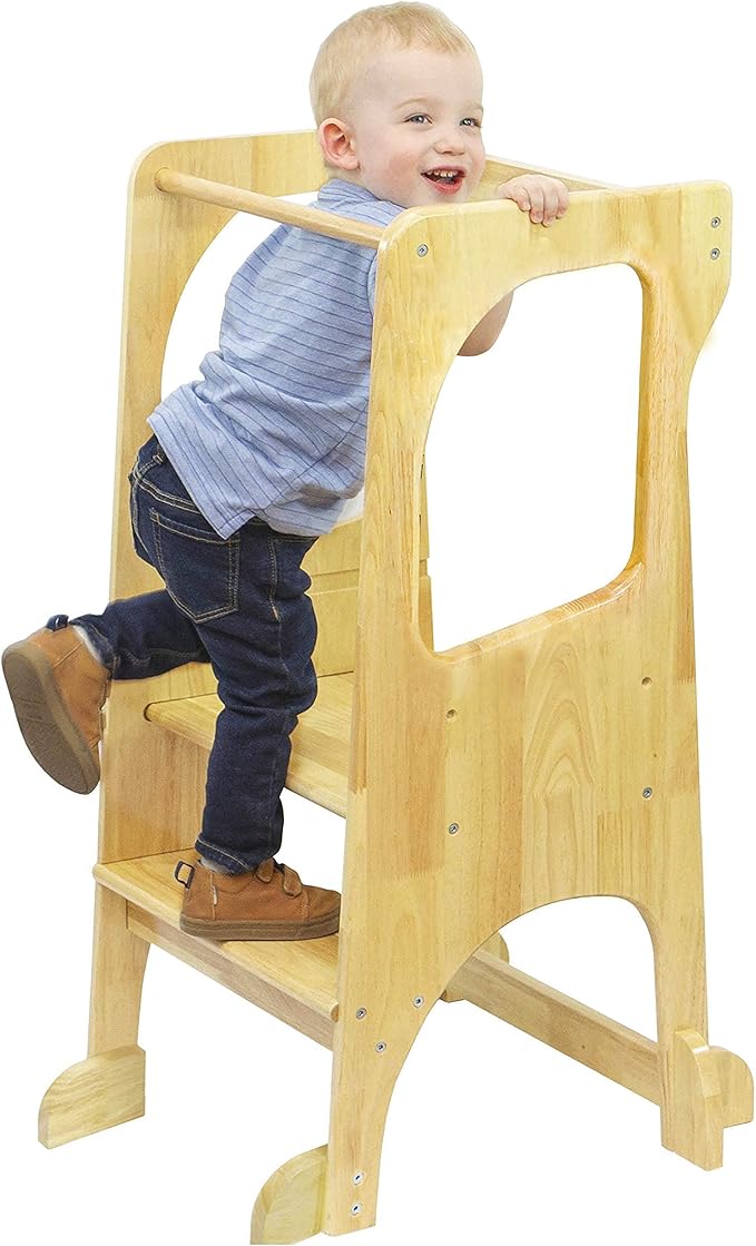 KATANABANA Kids Kitchen Step Stool Helper Made from Hardwood - Montessori Standing Tower for Learning (Natural)