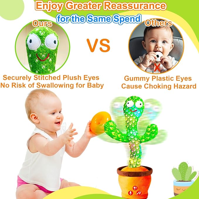 Rechargeable Baby Toys Dancing Talking Cactus Toy for Baby, Volume Adjustable, Singing, Mimicking, Repeating, Baby Infant Toys for Girls Boys, Birthday/Chirstmas Gifts for 1 Year Old