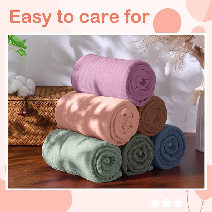 Peryiter 6 Pcs Muslin Hooded Baby Towels, 32x 32'' Cotton Newborn Bath Towel Muslin Infant Baby Blankets Absorbent Unisex Christmas Registry Gift Essentials for Girls Boys (Green and Pink Series)