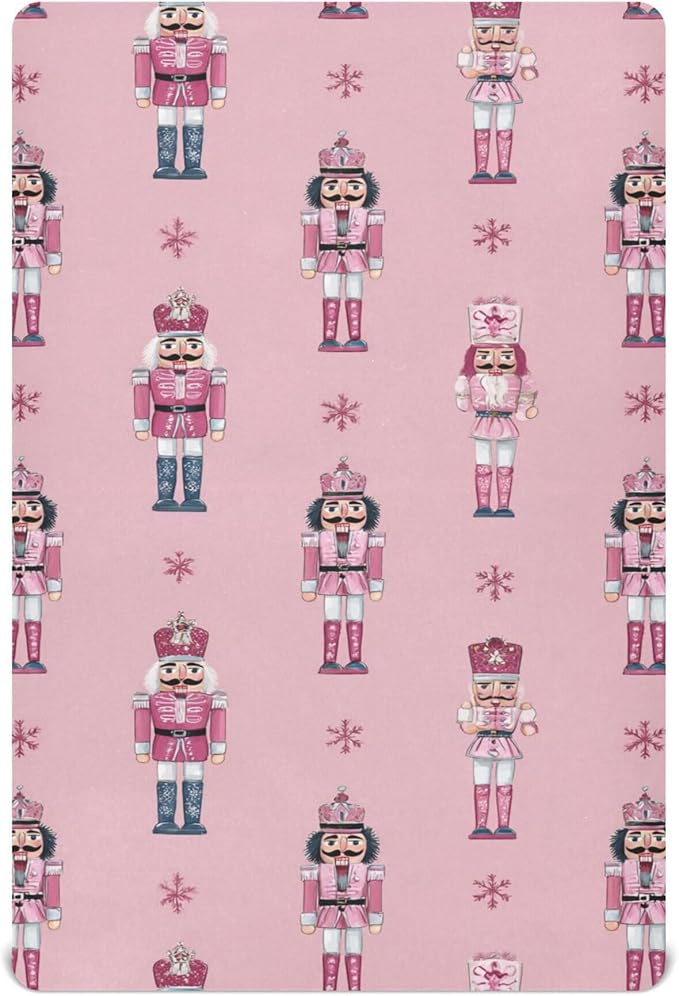 Christmas Nutcrackers Pinks Crib Sheets Soft Breathable Fitted Baby Crib Sheets Mattress Cover for Girls Boys52 x 28" x 9"