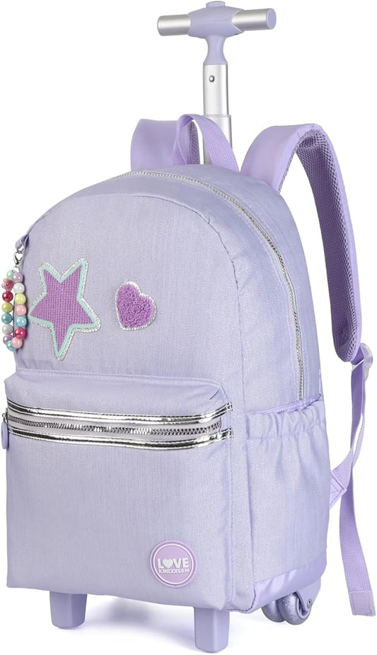 kingdisen Adult extra Large Kids Rolling Backpack with Lunch Box 3pc Set (STAR HEART PURPLE)