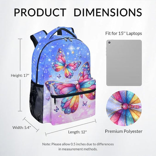 Backpack for Girls - Butterfly Backpacks for Kids Toddlers - Bookbag Gifts for Daughter - Lightweight School Bag for Kindergarten/Preschool/Elementary(17 Inch)