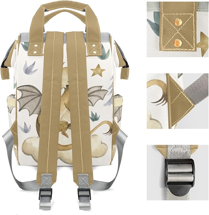 Personalized Cute Dragon Watercolor Custom with Name Diaper Bag Backpack For Baby Boy Girl Dad Mom Unisex for Adult Daypack Holiday Gift