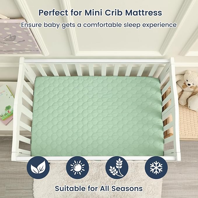 david's kids 2 Pack 38''x25'' Waterproof Mini Crib Mattress Protector, Fitted Pack N Play, Playard and Mini Crib Mattresses, Soft Breathable Pad Cover for Boys Girls Neutral, Navy Blue & Sage Green