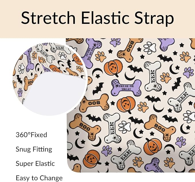 Cute Halloween Dog Paws Baby Crib Sheets Halloween Pumpkin Bone Bats Soft Baby Sheets Fitted Crib Mattress Cover Dog Lover Gift for Standard Crib Mattress 52"x28"