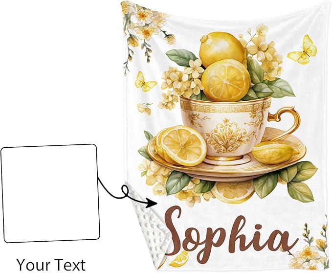 Custom Baby Crib Bedding Set, Personalized Name Lemon Tea Design Crib Set 3 Pcs, Soft Double Layer Blanket, Crib Sheet & Room Rug, Ideal Nursery Decor Gift for Baby Girls Boys