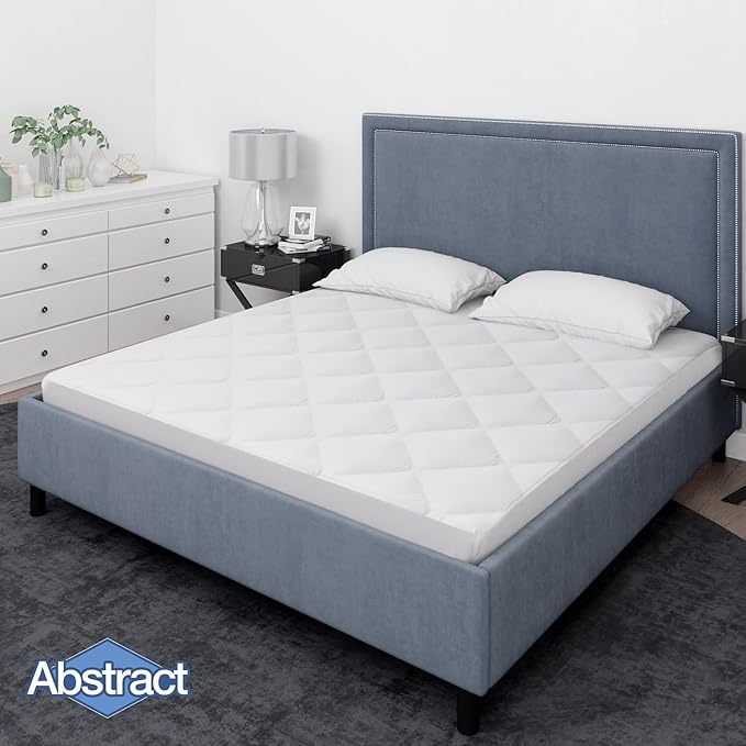 Abstract Quilted Fitted Mattress Cover - Breathable Soft Cotton Cooling Mattress Protector - Pillow Topper Bed Protector - 54"x75" Full, White