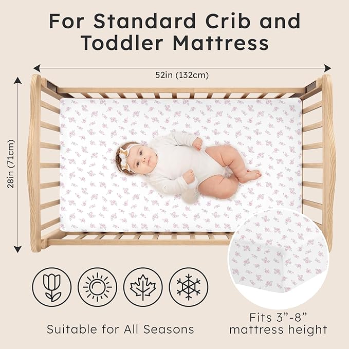 Baby Crib Sheets for Boys Girls Neutral, 2 Pack Crib Mattress Sheet for Standard Crib and Toddler Mattress, Super Soft Breathable Fitted Crib Sheet, 52" x 28"
