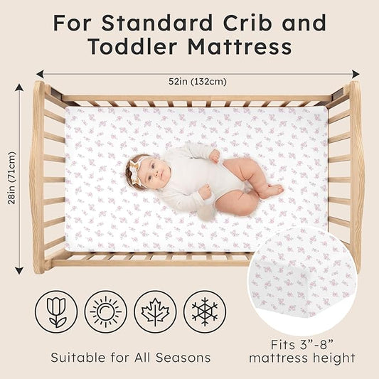 Baby Crib Sheets for Boys Girls Neutral, 2 Pack Crib Mattress Sheet for Standard Crib and Toddler Mattress, Super Soft Breathable Fitted Crib Sheet, 52" x 28"