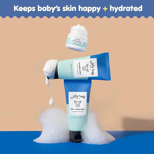 TUBBY TODD 3-Step Baby Bath & Skincare Routine - The Regulars Bundle - 2oz Baby Shampoo and Body Wash, 2oz Everyday Lotion & 1oz All Over Ointment - Lavender Rosemary