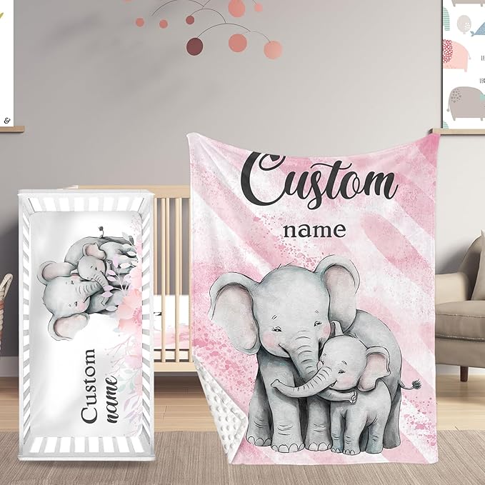 Custom Name Crib Bedding Set with Name, 2 Piece Animal Series Baby Set with Blanket and Crib Sheet, Cozy and Soft Infant Nursery Bedding, Gifts for Toddler