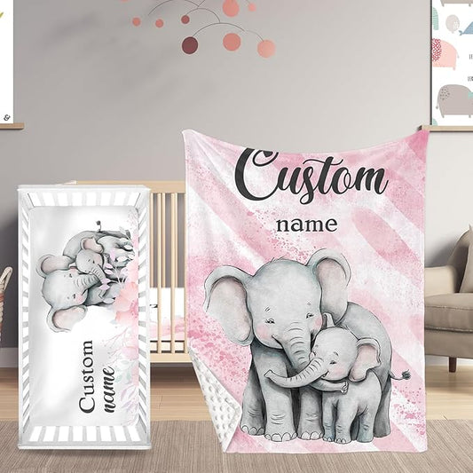 Custom Name Crib Bedding Set with Name, 2 Piece Animal Series Baby Set with Blanket and Crib Sheet, Cozy and Soft Infant Nursery Bedding, Gifts for Toddler