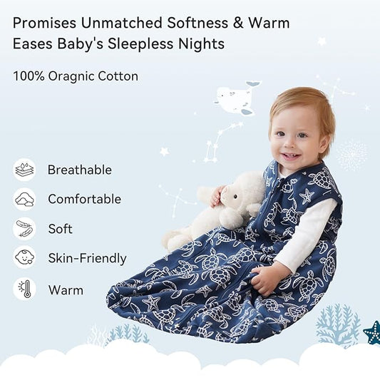 Baby Sleep Sack 6-12 Months 0.5 Tog Wearable Blanket Baby, 3 Pack 100% Cotton Lightweight Sleeping Sack with 2-Way Zipper for Newborn Infant Shark