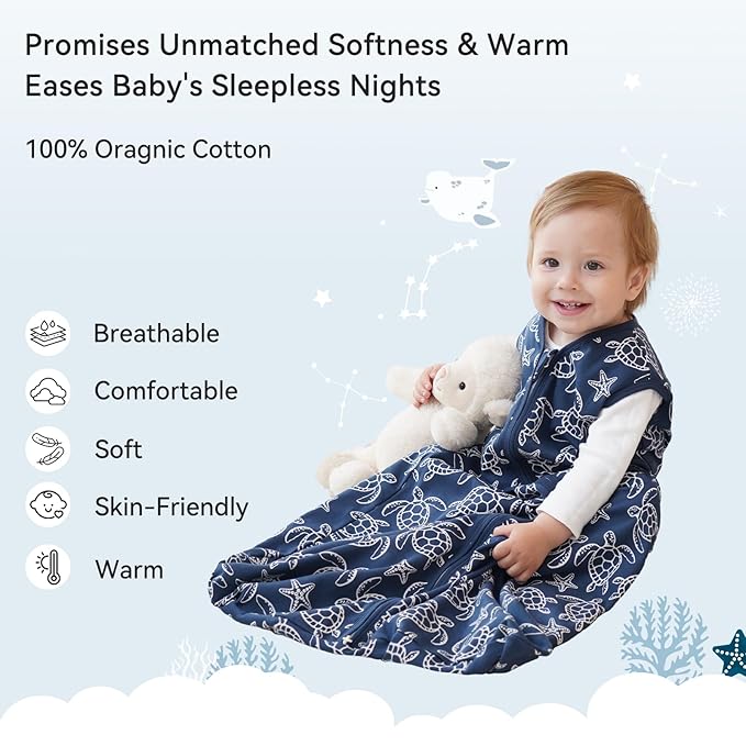 Baby Sleep Sack 18-24 Months 0.5 Tog Wearable Blanket Baby, 3 Pack 100% Cotton Lightweight Sleeping Sack with 2-Way Zipper for Infant Toddler Shark