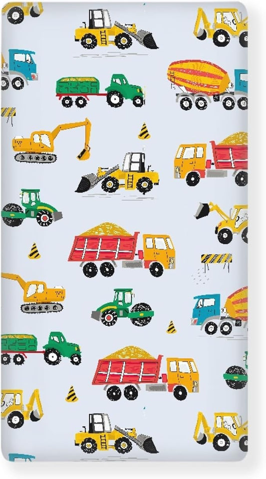 Construction Fitted Crib Sheet for Boys Girls Machinery Cement Truck Baby Sheet for Standard Crib and Toddler Excavator Dump Trucks Nursery Bed Mattress Sheets 28"x52"