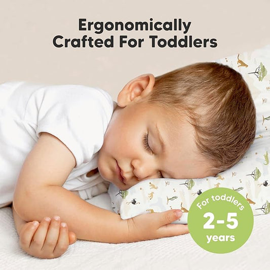 Toddler Pillow with Pillowcase - 13x18 My Little Dreamy Kids Travel Bed Pillows for Sleeping, Organic Cotton Small Pillowcase, Soft & Breathable, Machine Washable, Toddlers 2-5 years old (Grasslands)