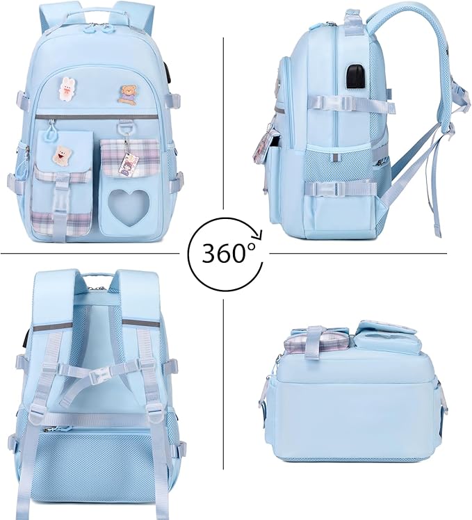 ACESAK Backpack for Girls - Bookbag Backpacks Schoolbag for Girls Kids Teen Women Casual Travel Daypacks - School Bag Elementary Middle School College Cute Backpack with Lunch Box (Blue)