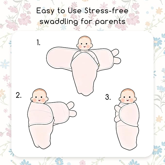 Baby Swaddles for Newborn Organic Cotton,Soft & Snug Newborn Velcro Swaddle 0-3 Months Sleep Sack Helps Calm Startle Reflex, 2-Pack Wrap Nursery Swaddling Blankets Country Floral
