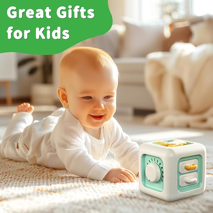 Busy Cube Toy, Sensory Toys for Toddlers 1-3, Baby Car Seat Toys 12-18 Months, Toddler Airplane Travel Toys Age 1-2, Learning Fine Motor Skills, 1st Birthday Gifts Stocking Stuffers
