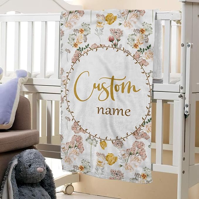 Personalized Baby Crib Bedding Set: 4 Piece Pink Flowers Custom Gift Crib Bed Set with Name, Nursery Bedding Set for Baby Girls,Newborn Girls Crib Sets, Crib Bedding Shower Gifts