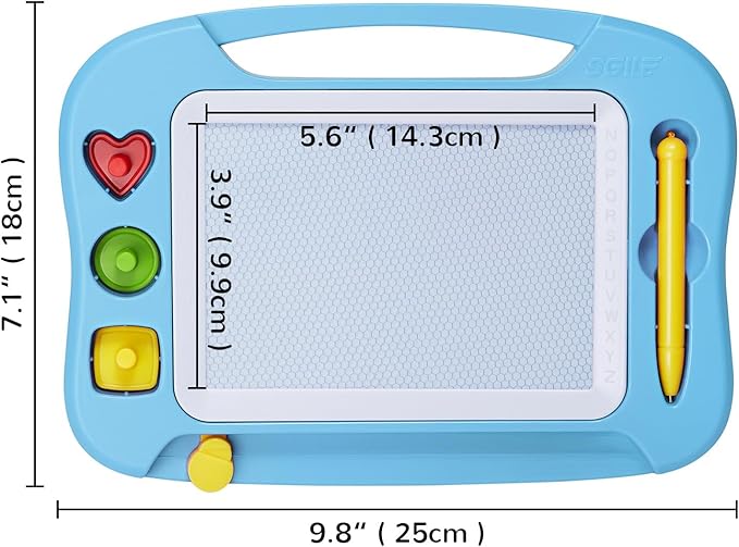 SGILE Magnetic Drawing Board for Kids, Toddlers Toys for 1 2 3 4 Year Old, Etch & Sketch Pad with 4 Stamps, Learning and Educational Toys for Boys Girls Gift, 25 x 18 CM (10 × 7 in), Light Blue