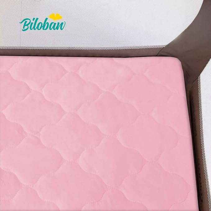 Pack and Play Mattress Protector Sheets Fitted Waterproof Pack and Play Mattress Pad Cover, Compatible with Graco Pack n Play & Dream On Me & Pamo Babe, Playpen/Playard Sheet Quilted, Pink, 39" x 27"