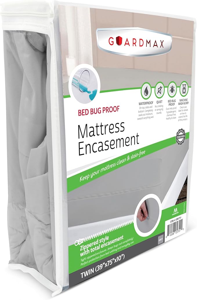 Guardmax Jersey Knitted Twin Zippered Mattress Encasement - Waterproof & Bed Bug Proof Mattress Protector - Comfortable, Soft, and Noiseless Zippered Bedding - Dust Mite Proof (39 x 75 x 10)