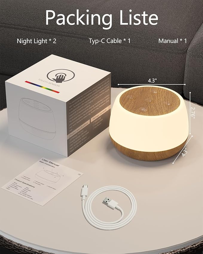 Bonsery Night Light for Baby Nursery Set of 2, USB Rechargeable Bedside Lamp Stepless Dimmable, 3 Modes & 9 Colors Changing, Portable Touch Light for Adults with Timing & Memory