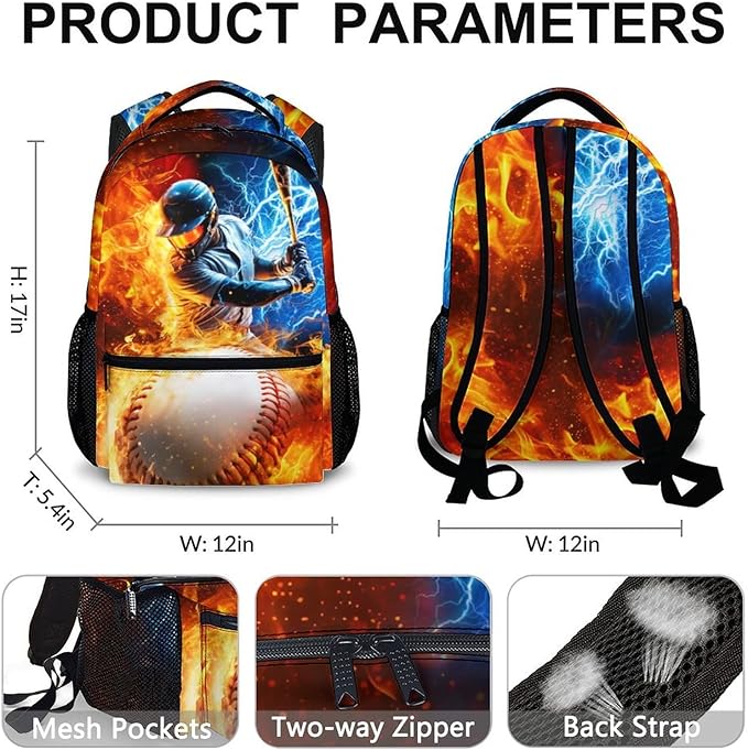 CustomWish Backpack for Boys, Baseball for Kids Teens Elementary Middle Primary High Senior, 17 Inch Lightweight Sport Bookbag for Ages 6-18 Back to School Travel