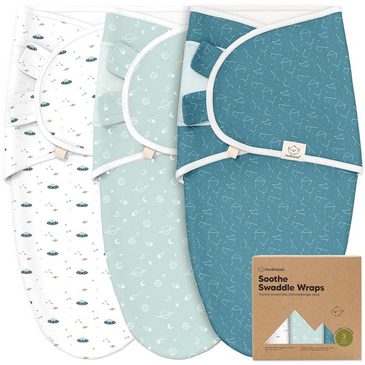 KeaBabies 3-Pack Organic Baby Swaddle Sleep Sacks - Swaddles for Newborns, Infant 0-3 Months, Baby Girls, Boys, Soft & Snug Newborn Sleep Sack, Nursery Swaddling Blankets (Galaxy)