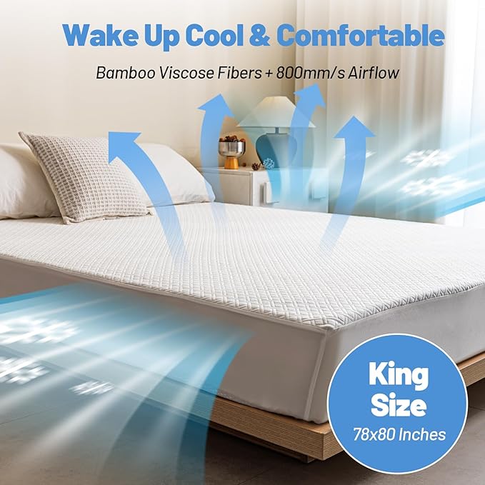Premium Bamboo Mattress Protector – King Size, Waterproof, & Ultra Soft Breathable Noiseless Washable Bed Mattress Cover for Comfort & Protection MC01KING-L