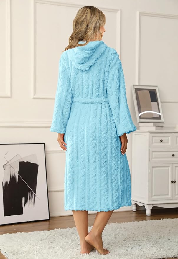Umeyda Girls & Womens Twist Fleece Robes, Hooded Soft Warm Bath Robe for Kids Womens Fuzzy Bathrobe for Gifts