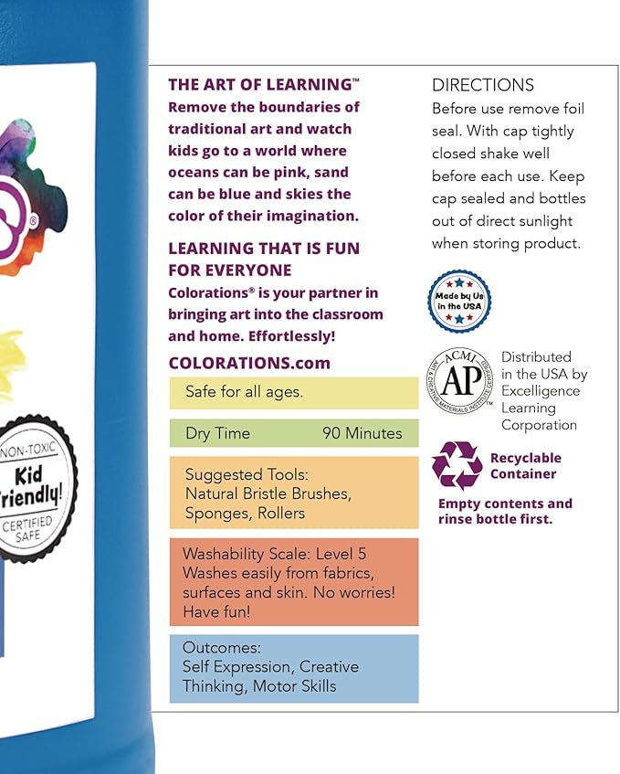 Colorations Paraben-Free Washable Tempera Paint for Kids - 1 Gallon Value Size. Vibrant Turquoise. Non-Toxic and Made in The USA