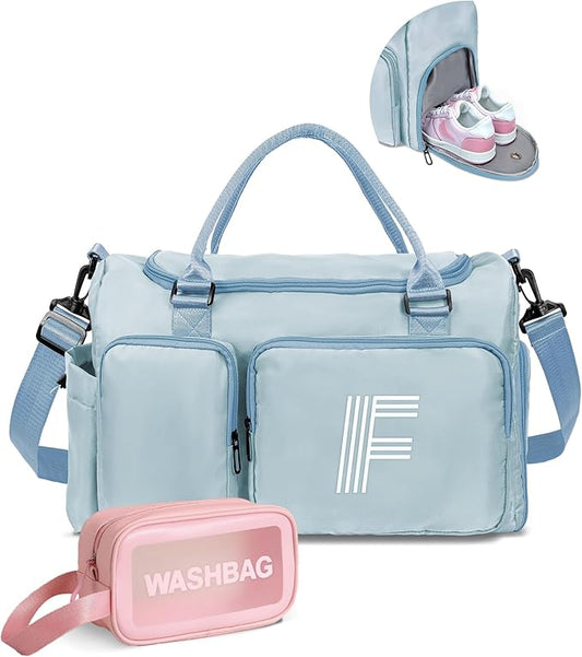 Elilier Initial Travel Duffle Bag, Sports Bag, Personalized Weekender Bag with Shoulder Strap, Monogram Overnight Bag, Gift for Friend Sister Women gifts