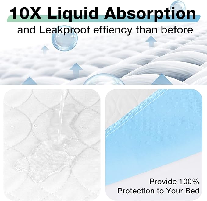 Bed Pads Washable Waterproof, 52" x 34" (3 Pack) Incontinence Bed Pads, Waterproof Bed Pad & Pee Pad, Perfect for Kids, Adults, The Elderly and Pets