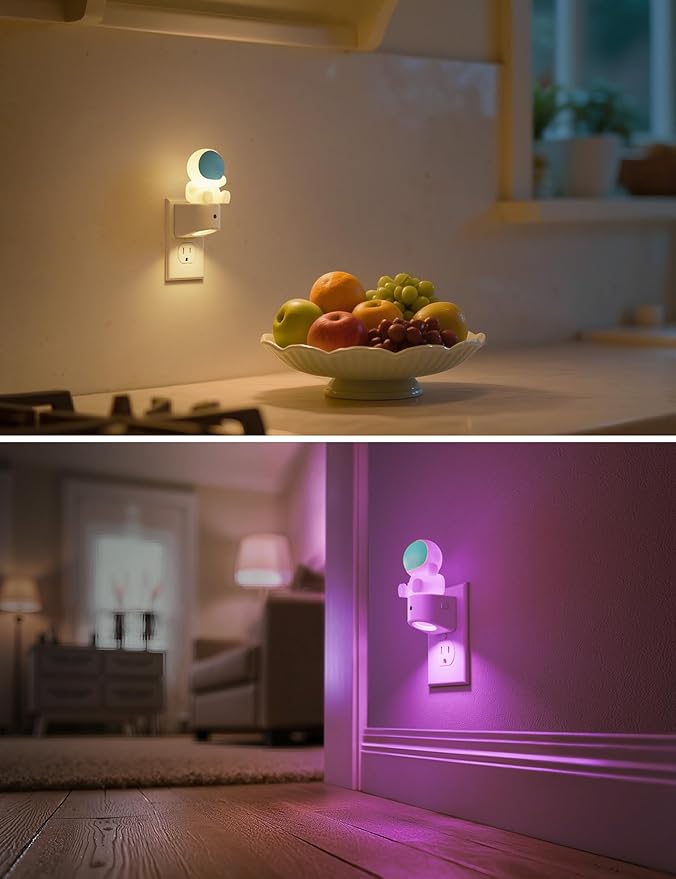 L LOHAS LED Night Light for Kids, 3D Space Night Light Plug in, Dusk to Dawn Nursery Night Lights, RGB+Soft White 3000K, 3 Lighting Modes, Room Decor, Children