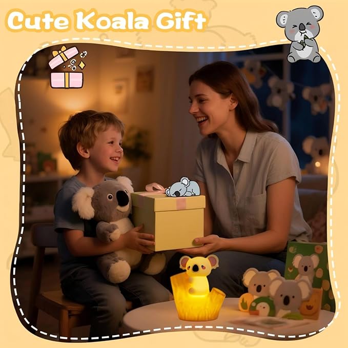 Night Light for Kids, Silicone Rechargeable Night Light for Kid Room, Led Novelty Nightlight for Nursery, Cute Koala Silicone Nightlight for Kids Sleep, 30Minute Timer for Children's Room Lights