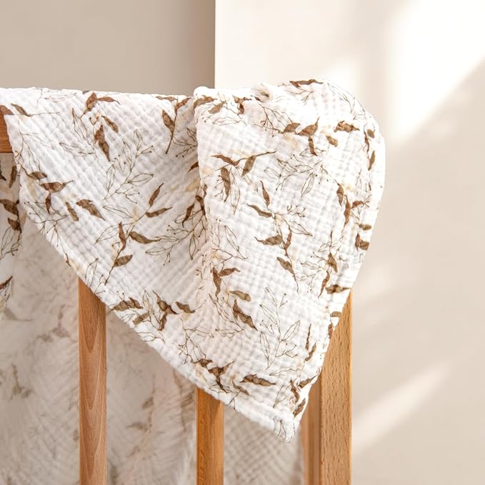 lulumoon Muslin Swaddle Blankets for Baby: Cotton & Soft Receiving Blanket for Newborn with Branche Printed- Neutral Gift for Baby Shower 2pack(Olive Branche)