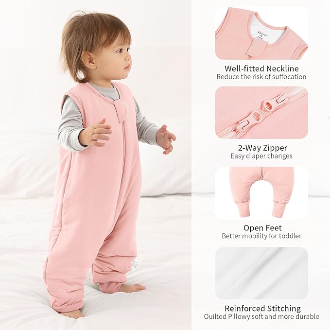 Rayon Made From Bamboo Sleep Sack 12-24 Months 0.5 Tog Ultra Soft Summer Toddler Sleep Sack 1t-2t with Feet 2-Way Zipper Lightweight Baby Sleeping Bag with Legs Thin Baby Wearable Blanket-Pink