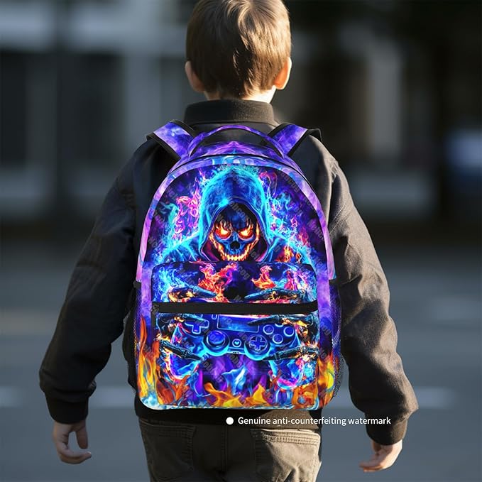Nebcog Boys Backpack For Kids School Backpack For Boys Children Game Bookbag Teens Elementary Middle School Backpacks for Boy 6-18 Waterproof Lightweight 17 Inches Travel Back Pack