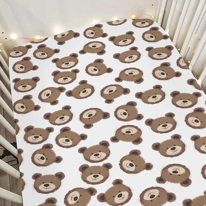 Neutral Boho Bears Baby Crib Sheets for Boy Girl 52x28Inch Cute Brown Bear Soft Snug Fitted Crib Mattress Covers Watercolor Bears Nursery Baby Sheet for Crib and Toddler Bed Mattresses