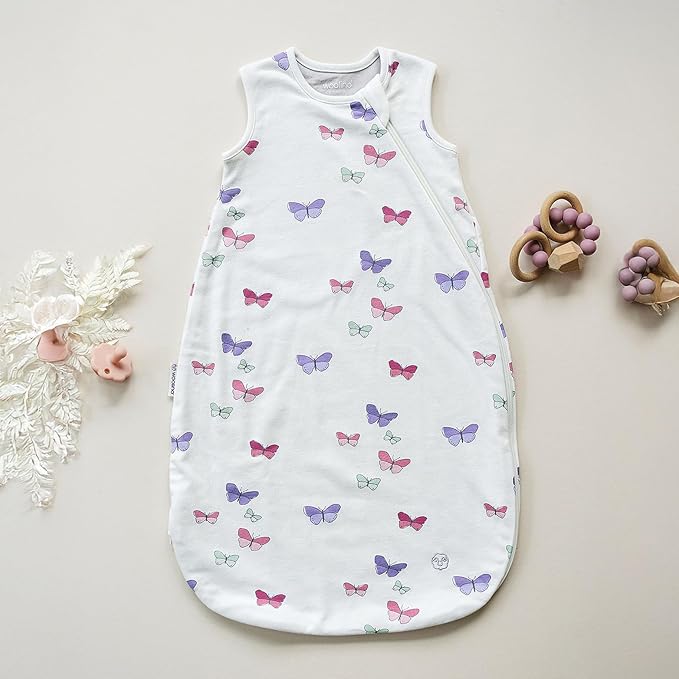 Woolino Merino Wool and Organic Cotton Baby Sleeping Bag - 4 Season Classic Sleep Sack - Two-Way Zipper Sleep Bag for Baby and Toddler - 18-36 Months - Butterfly